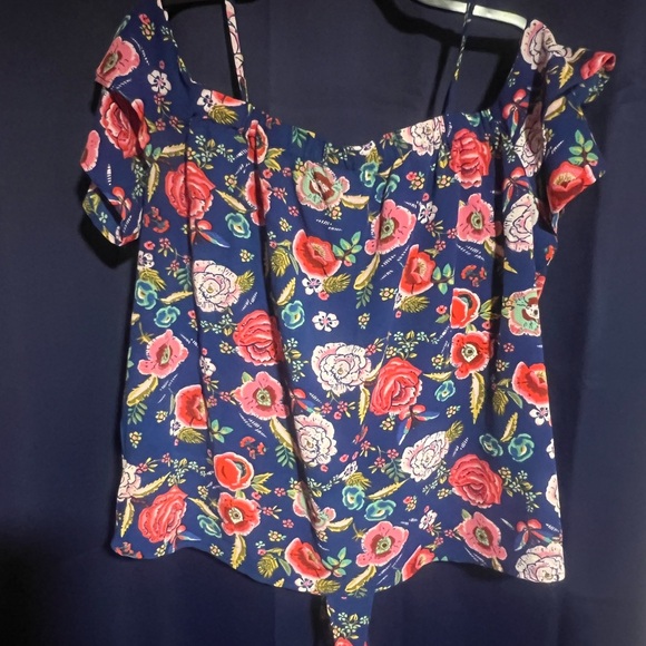 Faith and Joy Blue Sleeveless Ruffled Tie Front Blouse - Picture 2 of 3